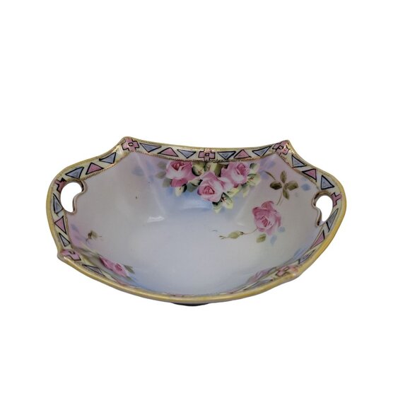 VTG Hand Painted Nippon 2 Handled Trinket Dish - Picture 1 of 11